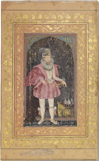 I. James'in Nadir Bir Babür Portresi, c.1615-18 (kağıt üzerinde altınla güçlendirilmiş opak pigmentler) by Bichitr Bichitr