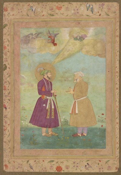 Shah Jahan ve Asaf Khan, son Shah Jahan Albümünden, müstakil el yazması folyo, c.1640 (karton üzerine monte edilmiş kağıt üzerine opak suluboya, mürekkep ve altın) by Bichitr Bichitr