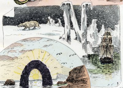 Letter N (North, Snow, Night, Ship). 1908 (chromolithograph) by Bigot Valentin Bigot Valentin