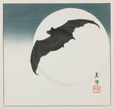 Yarasa ve Ay, 20. yüzyılın başlarında by Biho Takashi or Takahashi (b. 1873. fl 1890 1930)