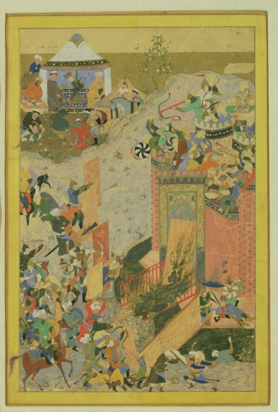 Kale Saldırısı, Pers, Timurlular Dönemi (1370-1506) c.1475-1500 (wc ve kağıt üzerine altın varak) by Bihzad attr. to Bihzad attr. to