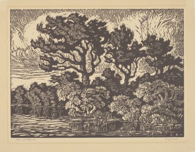 Söğüt ve Pamuk Ağacı, yaklaşık 1931 (linocut) by Birger Sandzen