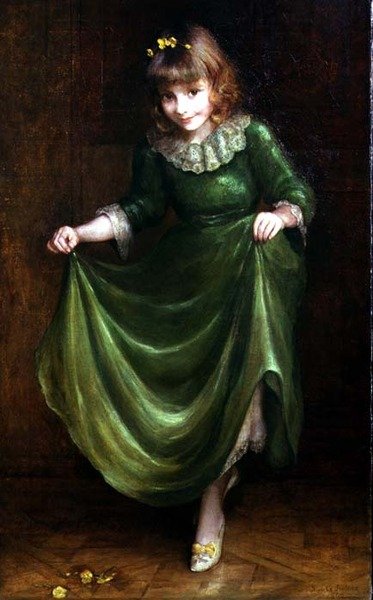 Yeşil elbiseli genç bir kızın portresi by Blanche Jenkins