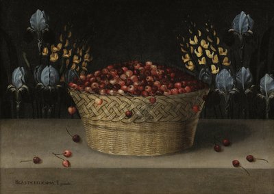 Kiraz, Lupin ve İris ile Natürmort, c.1610 (tuval üzerine yağlıboya) by Blas de Ledesma