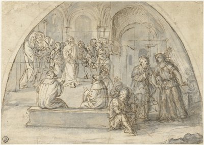 Tapınakta On İki Yaşındaki İsa ve Petrus'un Kurtuluşu by Boccaccio Boccaccino (attributed to)