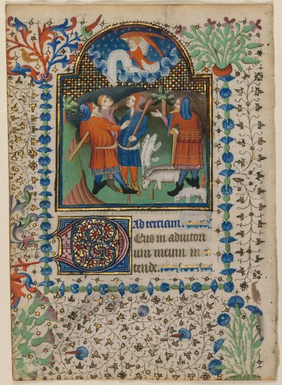 Bir Saatler Kitabından Yaprak: Çobanlara Müjde recto ve Metin verso, c. 1410-20. by Boethius Illuminator