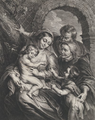 Aziz Elizabeth ve bebek Aziz Vaftizci Yahya ile Kutsal Aile, holding..., ca. 1600-59. by Boetius Adams Bolswert