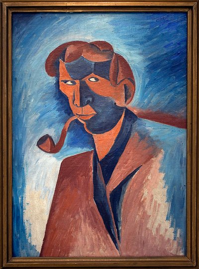 Sigara içmek (otoportre). Resim Bohumil Kubista (1884-1918), Tuval Üzerine Yağlıboya 1910. Çek Sanatı 20. yüzyıl. Veletrzni Sarayı (Fuar Sarayı), Prag (Çek Cumhuriyeti). by Bohumil Kubišta
