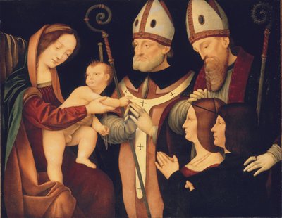 Aziz Romanus ve Ptolomaeus ile Madonna ve Çocuk ve iki donör (panelde yağlı boya) by Boltraffio Pseudo
