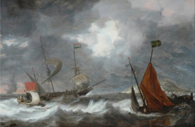 Yelkenli gemilerle deniz fırtınası by Bonaventura I Peeters