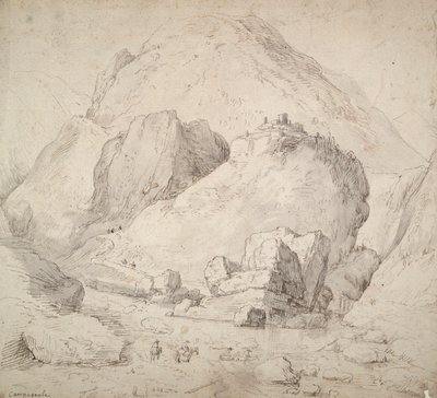Ön Planda At Sırtında Figürlü Dağlık Manzara by Bonaventura Peeters