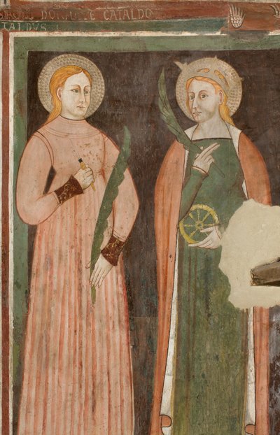 Kuzey Transept, Başmelek Aziz Michael Sunağı, Altarpiece Arkasında Bonifacio Bembo, Aziz Aquilina ve İskenderiyeli Aziz Catherine Freskleri by Bonifacio Bembo