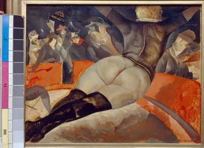 Au cirque - Peinture de Boris Dmitryevich Grigoriev (1886-1939), huile sur toile (50x62 cm), vers 1908 - (Sirkte, Tuval üzerine yağlıboya, Boris Dmitryevich Grigoriev, yaklaşık 1908) - Devlet F Shalyapin Müzesi, Moskova by Boris Dmitrievich Grigoriev