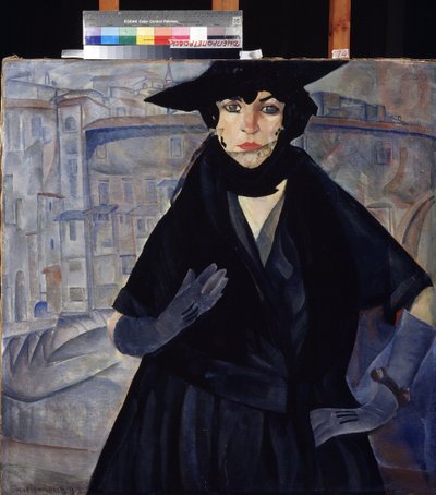Siyahlı Kadın (Siyahlı Kadın). Boris Dmitryevich Grigoriev (1886-1939), tuval üzerine yağlıboya, 1910 civarı. Rus avangardı, 20. yüzyıl, dışavurumculuk. Devlet Sanat Müzesi, Dnipropetrovsk (Dnepropetrovsk) (Ukrayna) by Boris Dmitrievich Grigoriev