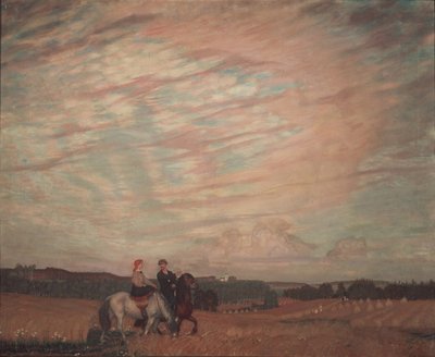 Eşi ile at sırtında otoportre, 1915 by Boris Mikhailovich Kustodiev