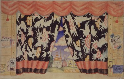 Tiyatro oyunu için perde taslağı Pire, E. Zamyatin, 1925-1926 by Boris Mikhailovich Kustodiev