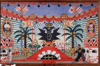 Tiyatro oyunu için sahne tasarımı Pire, E. Zamyatin, 1925-1926 by Boris Mikhailovich Kustodiev