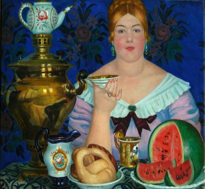 Tüccar Eşi Çay İçiyor, 1923 by Boris Mikhailovich Kustodiev
