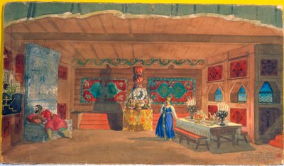 Çarların Gelini operası için sahne tasarımı, Nikolai Rimsky-Korsakov, 1920 by Boris Mikhailovich Kustodiev