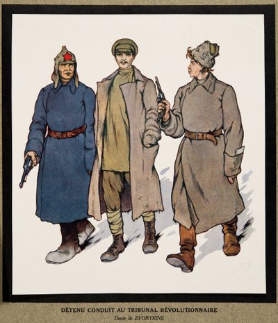 Tutuklunun Devrimci Mahkemeye götürülmesi; Histoire des Sovyetler, pub'dan. 1922 (renkli taş) by Boris Vasilievich Zvorykin
