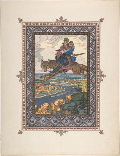 Ivan Tsarevich, Firebird ve Grey Wolf peri masalı için illüstrasyon, c. 1925 by Boris Vasilievich Zvorykin