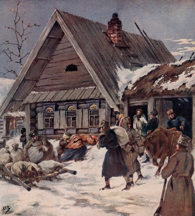Kızıl Ordu askerleri bir köyde silahlı bir talep yürütüyor, Rus İç Savaşı by Boris Vasilievich Zvorykin