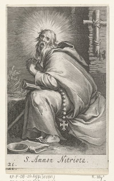 Bir keşiş olarak Aziz Ammonius Büyük S. Ammon Nitriota (nesne üzerindeki başlık) Hermits (dizi adı) Sacra eremvs ascetarvm (dizi başlığı) by Boëtius Adamsz. Bolswert