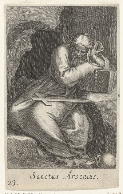 Bir keşiş olarak Aziz Arsenius the Great Sanctus Arsenius (nesne üzerindeki başlık) Hermits (dizi adı) Sacra eremvs ascetarvm (dizi başlığı) by Boëtius Adamsz. Bolswert