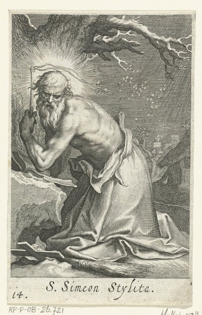 Münzevi olarak Aziz Simeon Stylites the Elder S. Simeon Stylita (nesne üzerindeki başlık) Hermits (dizi adı) Sacra eremvs ascetarvm (dizi başlığı) by Boëtius Adamsz. Bolswert