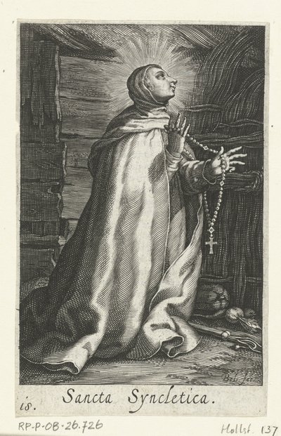 İskenderiye Aziz Syncletica münzevi olarak Sancta Syncletica (nesne üzerindeki başlık) Hermites (dizi adı) Sacra Eremus Ascetriarum (dizi adı) by Boëtius Adamsz. Bolswert