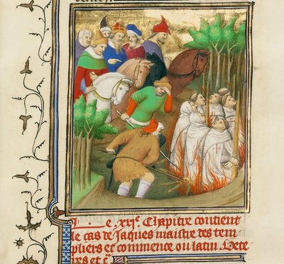 Tapınak Şövalyeleri, Güzel Philip ve Saray Üyelerinin huzurunda yakıldı, yaklaşık 1413-1415 by Boucicaut Master,