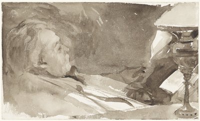 Alphons Marie Antoine Joseph Grandmont'un bir lambanın yanında okurken portresi by Bramine Hubrecht