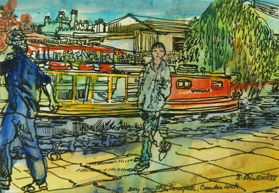 Boys on the Towpath, Camden Lock (kağıt üzerine sulu boya) by Brenda Brin Booker