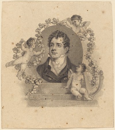Cupids tarafından çevrili genç bir beyefendinin portresi; Efendim byron? by British 19th Century