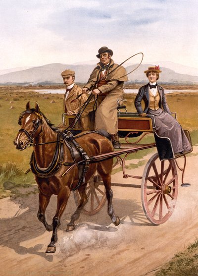 İrlandalı Jaunting Arabası, c.1895 (renkli taş) by British School