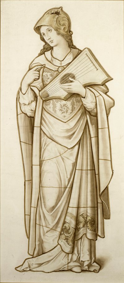 Lirik Şiir Muse - Vitray için Karikatür, c.1890 (kağıt üzerine suluboya) by British School