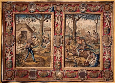 Kasım ve Aralık: "" tarım işçiliği ve domuz kesimi"" Mortlake imalatçılarının duvar halısı. 17. yüzyıl Genleri, Musei di Strada Nuova by British School