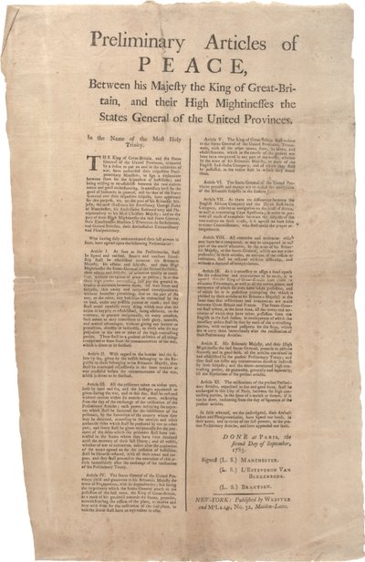 Büyük Britanya ve...Birleşik Eyaletler arasındaki barışın ön maddeleri, 02 Eylül 1783 by British School