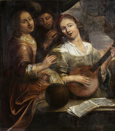 Üç Müzisyen, c.1700 (tuval üzerine yağlı boya) by British School