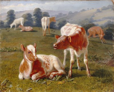 Çayırdaki buzağılar (değirmen tahtasında yağ) by Briton Riviere