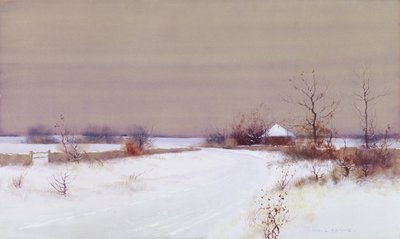 Ülkede Kar Manzarası, 1890 dolayları (kağıt üzerinde wc ve guaj) by Bruce Crane