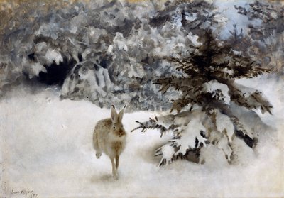 Karda Bir Tavşan by Bruno Andreas Liljefors
