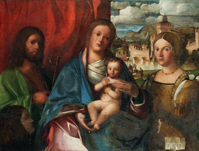 Aziz Vaftizci Yahya ile Bakire ve Çocuk, İskenderiye Catherine ve Bağışçı, Erken 16. yüzyıl. by Buonconsiglio