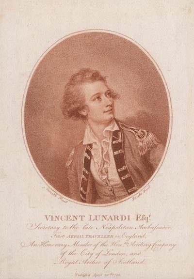 Vincenzo Lunardi, öncü İtalyan baloncu (gravür) by Burke Nesmith