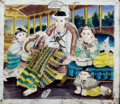 Aile portresi (tekstil üzerine guaş) by Burmese School