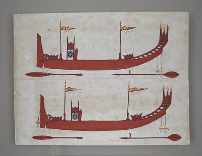 Veya 14005 Kraliyet Mavnaları ve Tekneleri (kağıt üzerinde mürekkep, renkli ve altın) by Burmese School