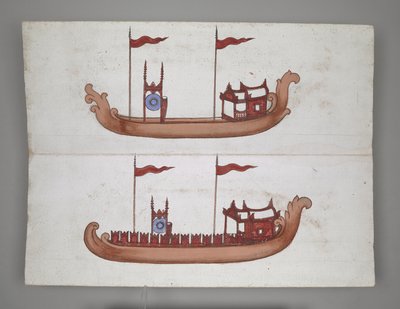 Veya 14005 Kraliyet Mavnaları ve Tekneleri (kağıt üzerinde mürekkep, renkli ve altın) by Burmese School