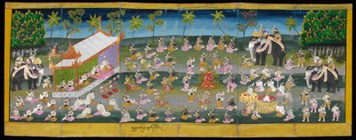 Su üzerinde kraliyet festivalini gösteren Parabaik resmi, Or 16761, f. 28r (kağıt katlama kitabı) by Burmese School