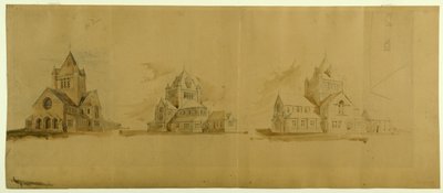 Aziz Gabriel Kilisesi, Chicago, Illinois, Perspektif Eskizleri, c. 1889. by Burnham and Root