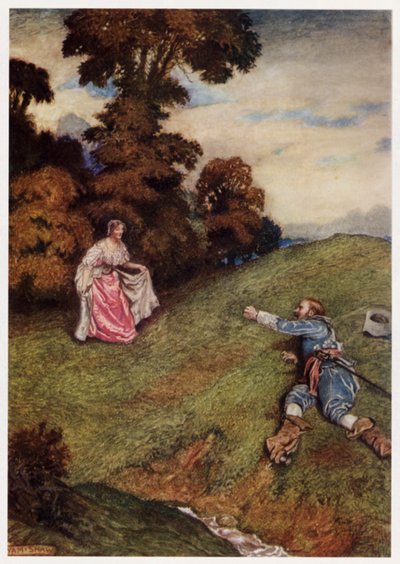 "Çünkü ne ayakta durabildi ne de gidemedi / Ama bir sakat gibi yuvarlandı" (renkli taş) by Byam (after) Shaw